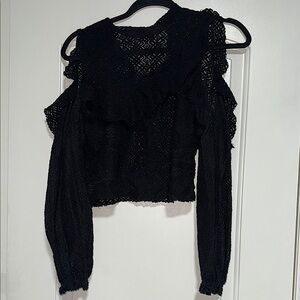 Black Lace Cold Shoulder Top